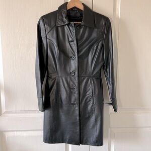 Danier Black Leather Button-Front Coat